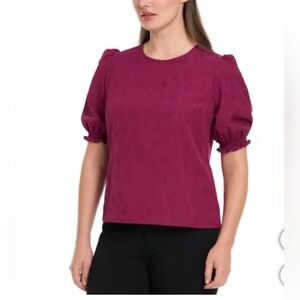 Ted Baker Fuchsia Textured Classic Puff Sleeve Blouse Size Large Casual Top